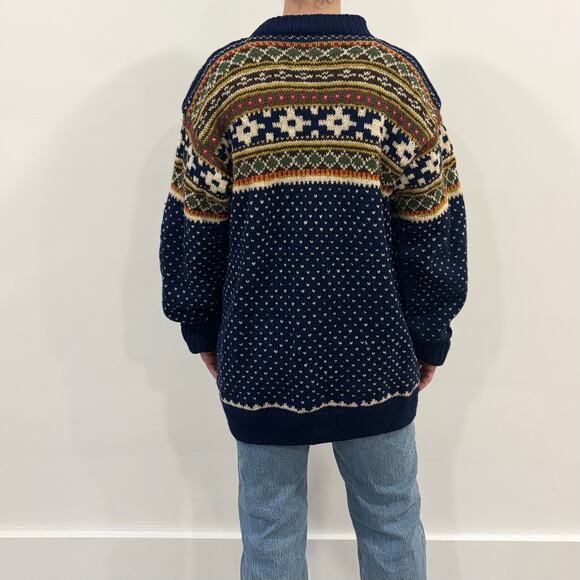 Vintage Wool Fair Isle Knit Cardigan Unisex Size Medium / Large - Picture 2 of 4